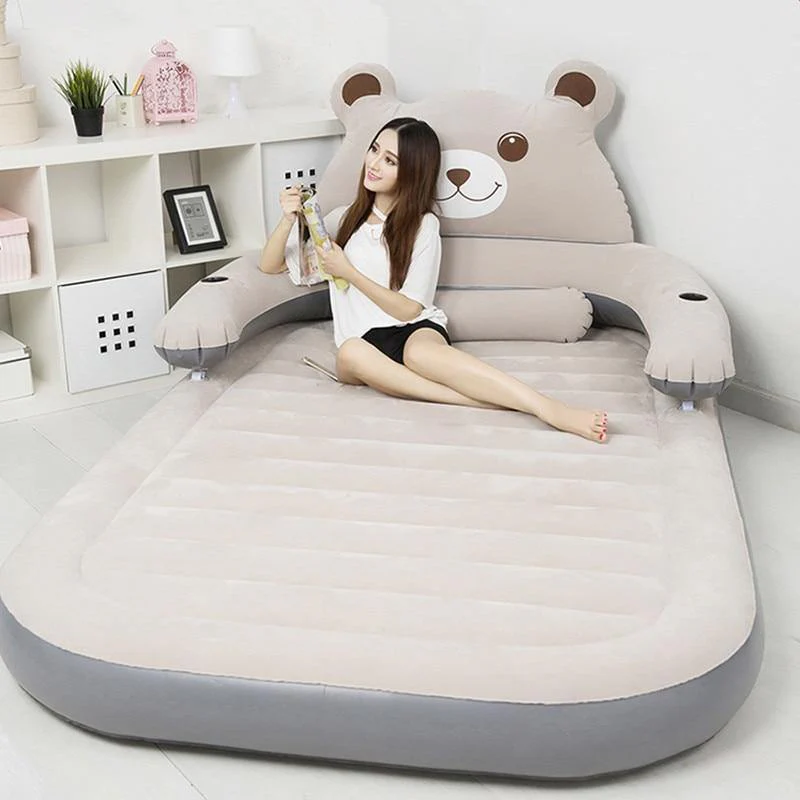 Cartoon Bear Comfy Inflatable Bed with Backrest - Image 1