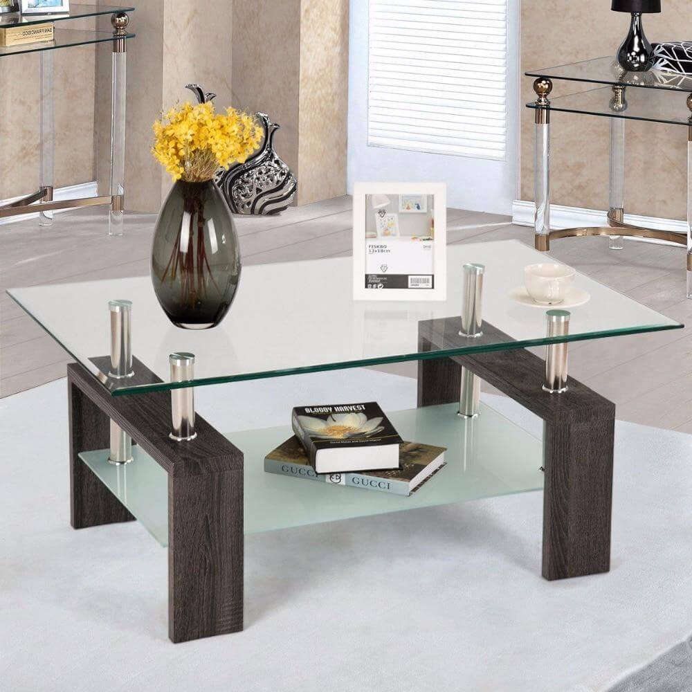 Rectangular Tempered Glass Coffee Table with Storage - Image 2
