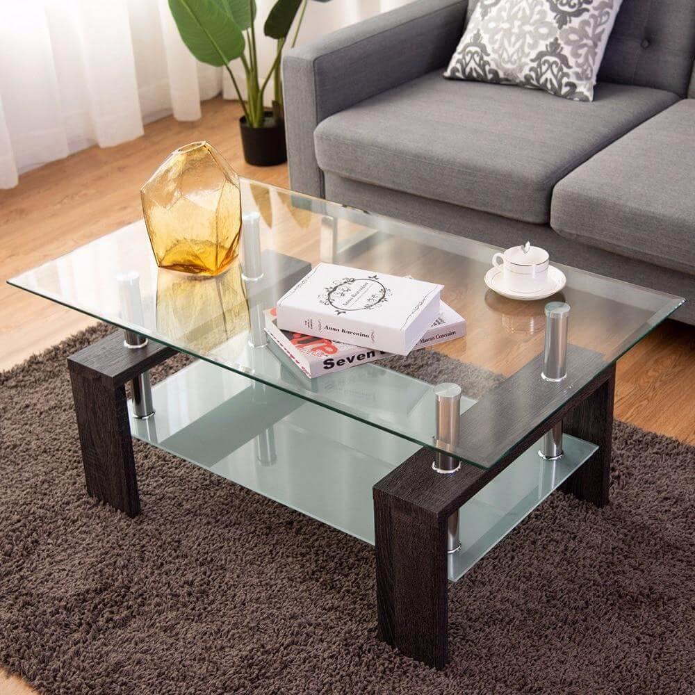 Rectangular Tempered Glass Coffee Table with Storage - Image 3