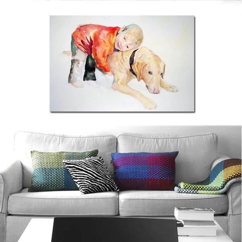 Boy and Dog Beautiful Wall Art Canvas Painting - Image 3