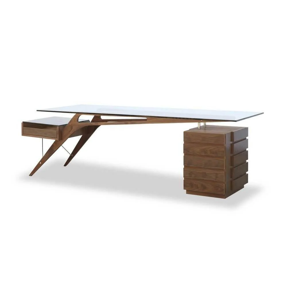Futuristic Walnut Protractor Modern Desk - Image 2