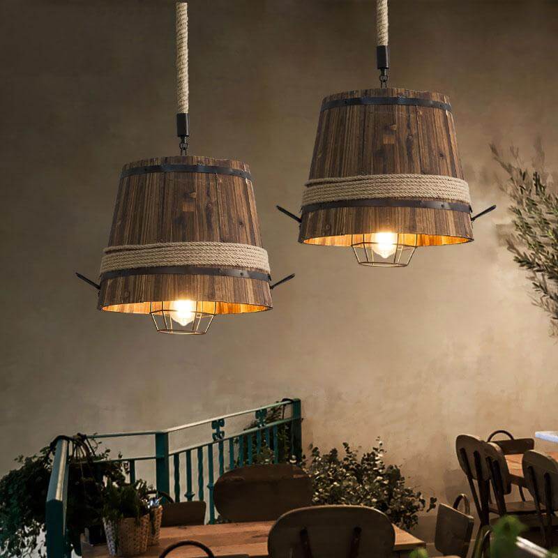 American Retro Wooden Barrel Chandelier - Image 1