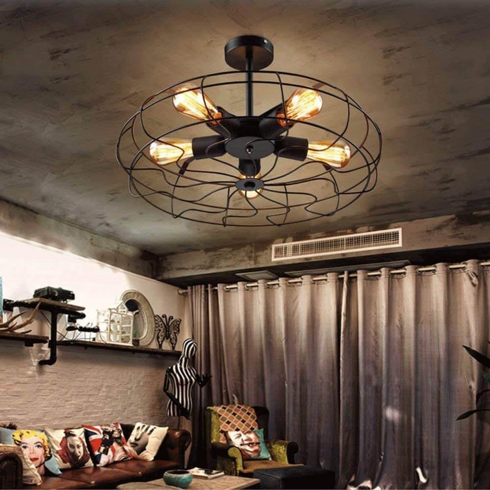 Retro 5-Light Fixture Vintage Industrial Fan Semi Flush Ceiling Pendant Lights - Image 1