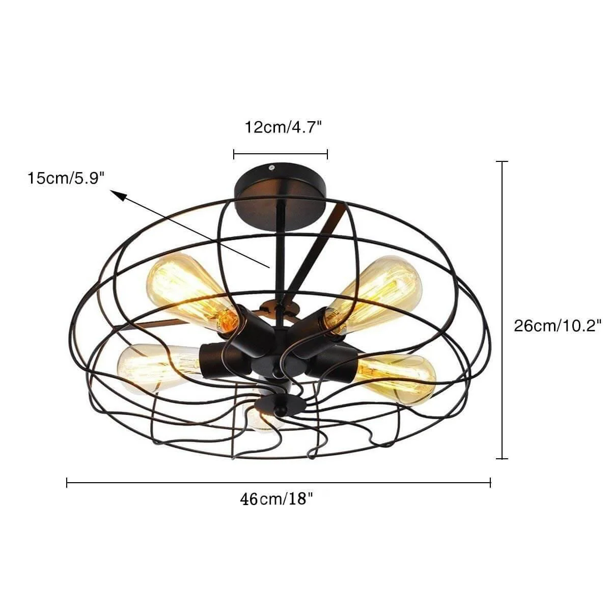 Retro 5-Light Fixture Vintage Industrial Fan Semi Flush Ceiling Pendant Lights - Image 2