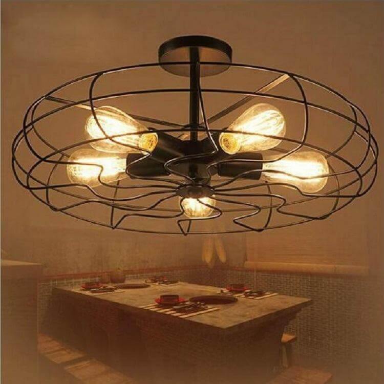Retro 5-Light Fixture Vintage Industrial Fan Semi Flush Ceiling Pendant Lights - Image 3
