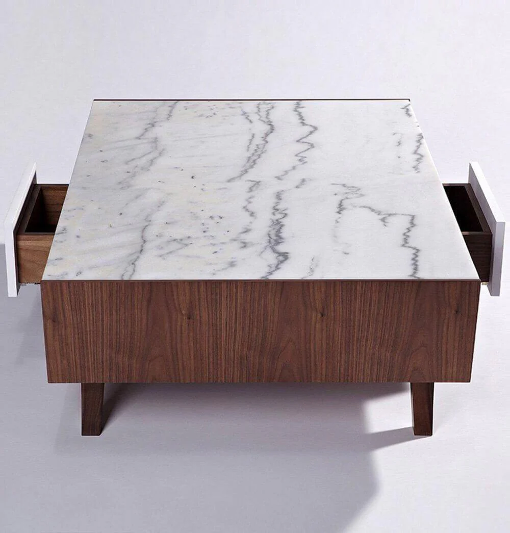 Luxury Vera Wood & Marble Coffee Table - Image 2