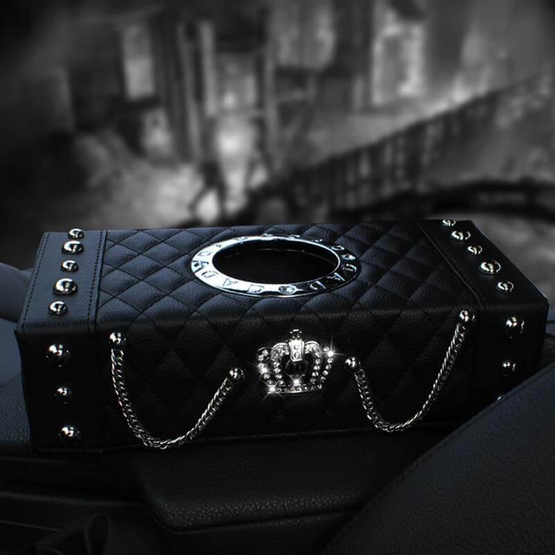 Luxury Crown Leather with Crystal Rhinestone Tissue Box - Image 1