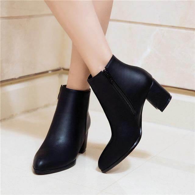 Comfortable Zipper Thick High Heels Ankle Boots for Spring - Image 3