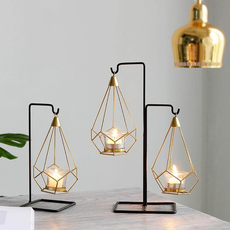 Nordic Gold Geometric Metal Candle Holder - Image 1
