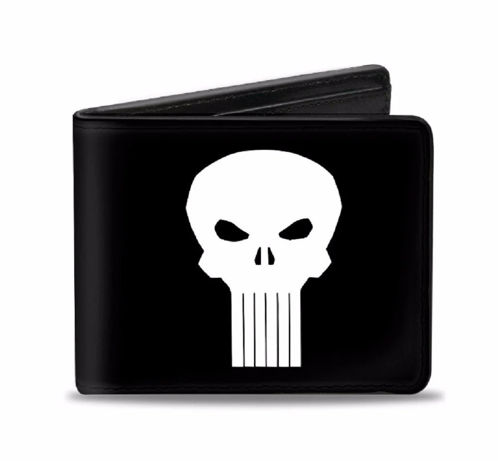 Punisher Marvel Comics White Skull Logo On Black Bi-Fold Wallet - Image 1