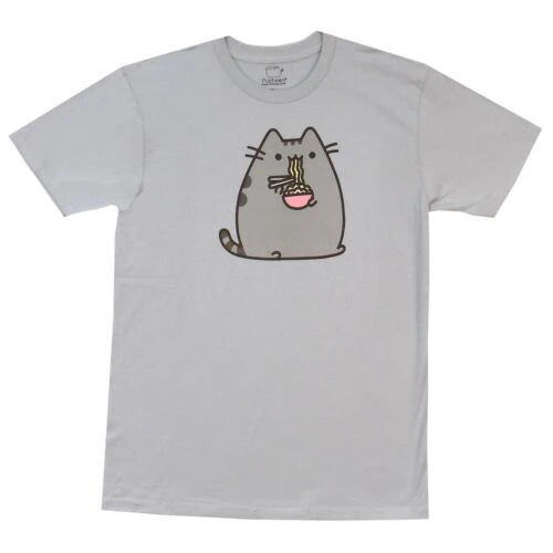 Pusheen The Cat Eating Noodles Cute Facebook Adult T-Shirt - Image 2