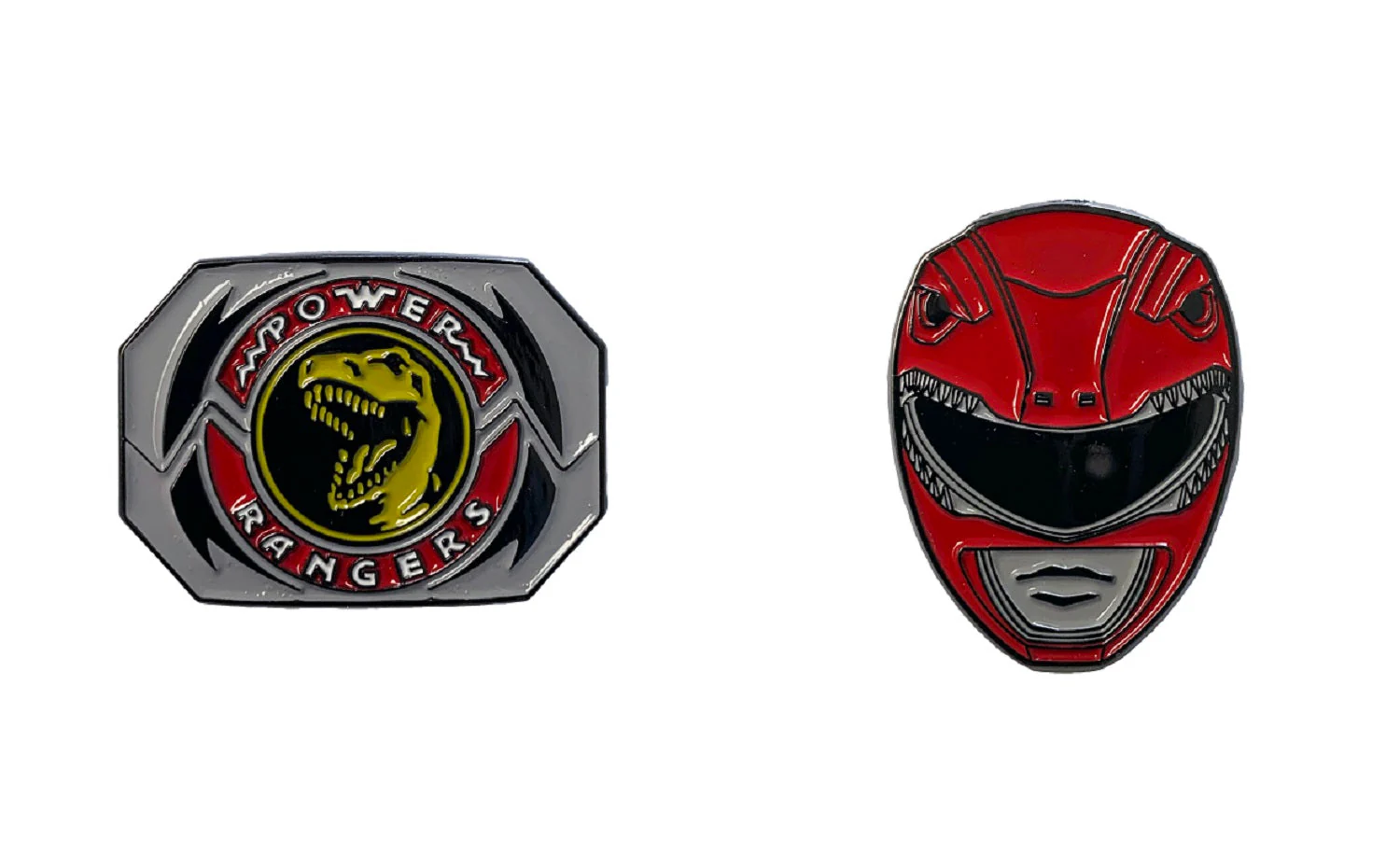Power Rangers Red Ranger Mask and Emblem 2 Pack Enamel Pin set - Image 2