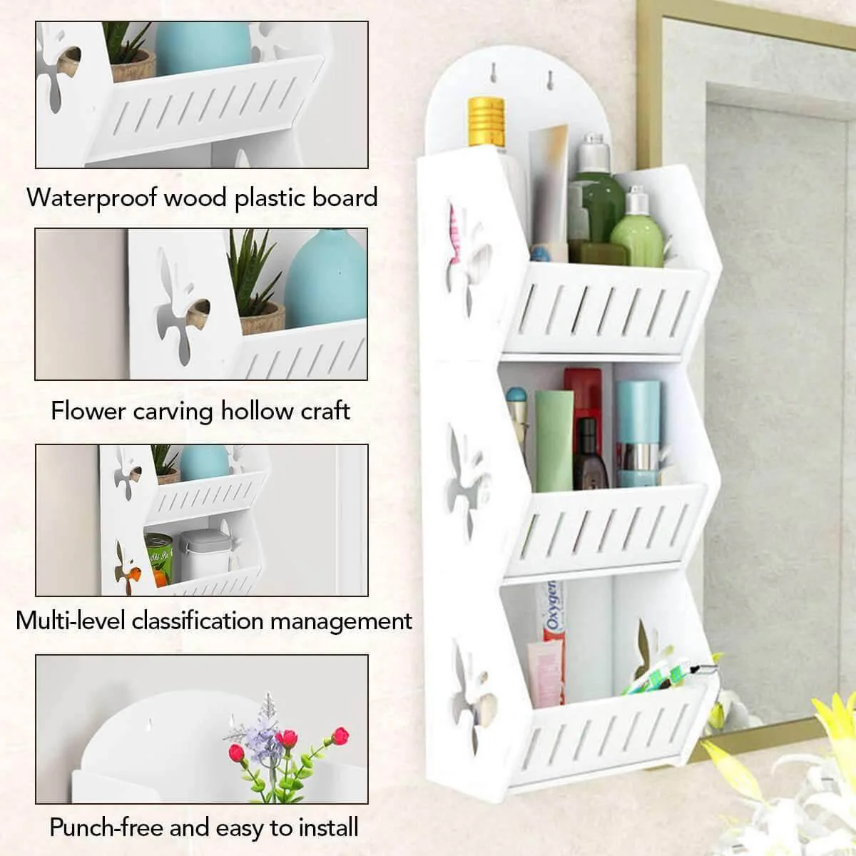 Wall Mounted No-Drill Shelf Storage Organizer - Image 3
