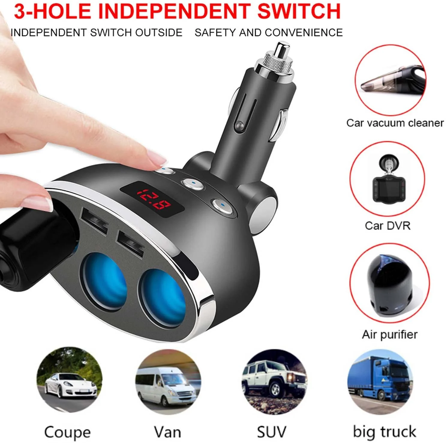 3in1 Dual USB Port Car Lighter Socket Splitter - Image 3