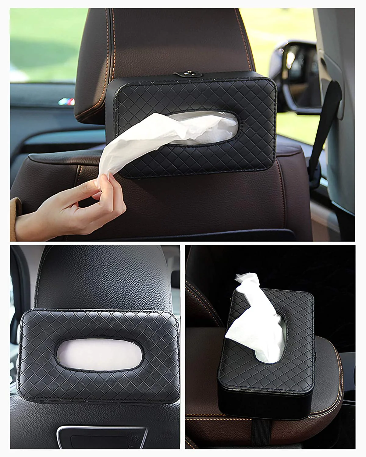 Luxury Leather Hanging Car Tissue Box - Image 3