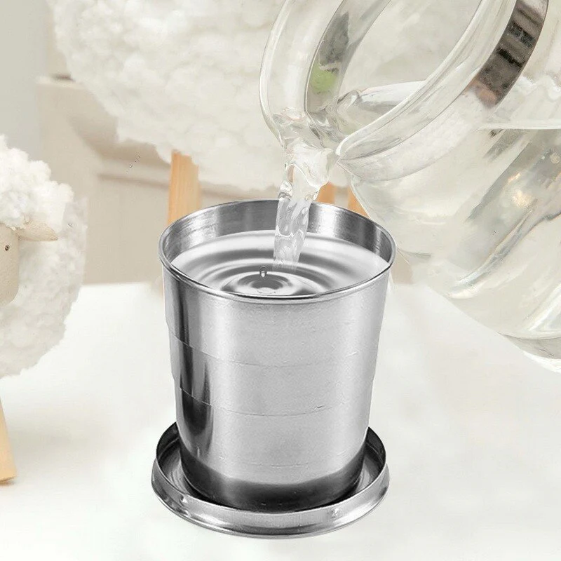 Foldable Portable Stainless Steel Camping Cup With Keychain - Image 1