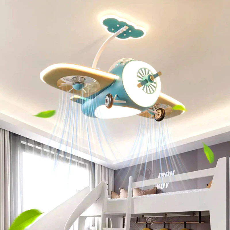 Futuristic Airplane Kids Bedroom Ceiling RC Fan Lamp - Image 1