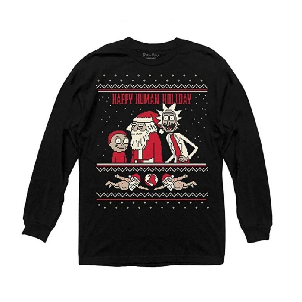 Rick and Morty Adult Unisex Happy Human Holiday Long Sleeve T-Shirt - Image 1