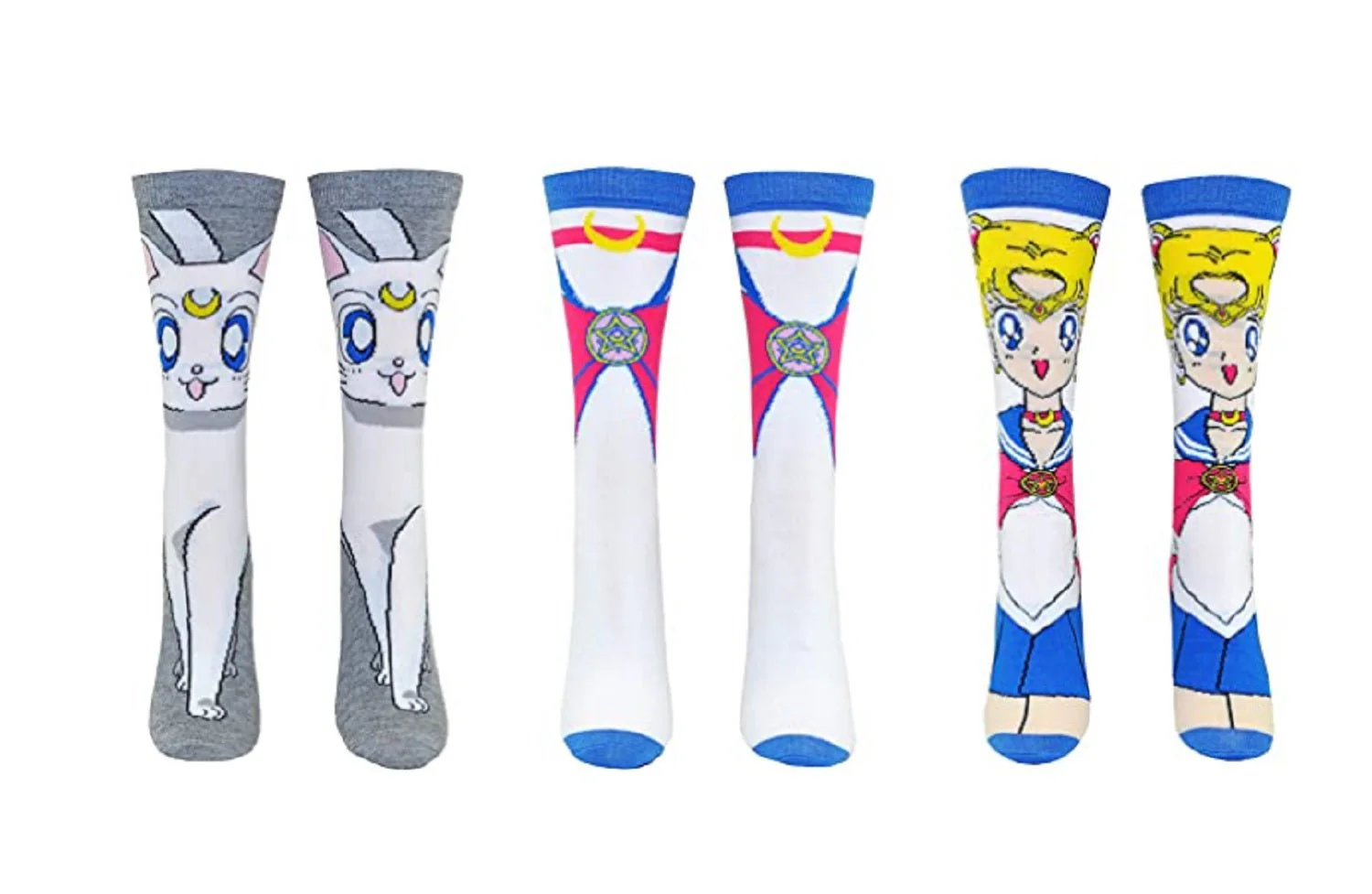 Sailor Moon Sailor Moon, Artemis, Bow Cosplay Anime 3 Pack Crew Socks - Image 1