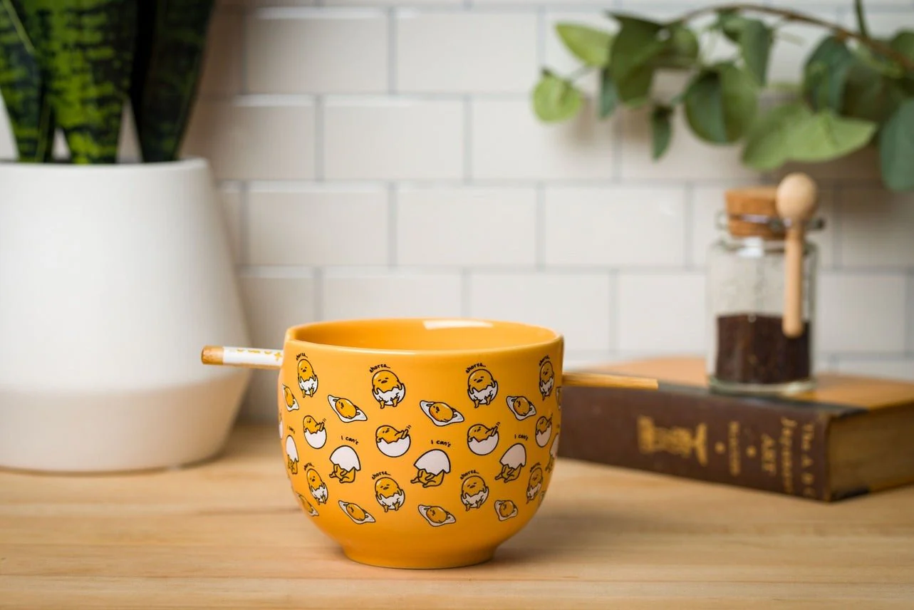 Sanrio Gudetama I Can't Lazy Yellow Egg Ceramic Ramen Noodle Rice Bowl with Chopsticks Microwave Safe 20 Ounces - Image 2