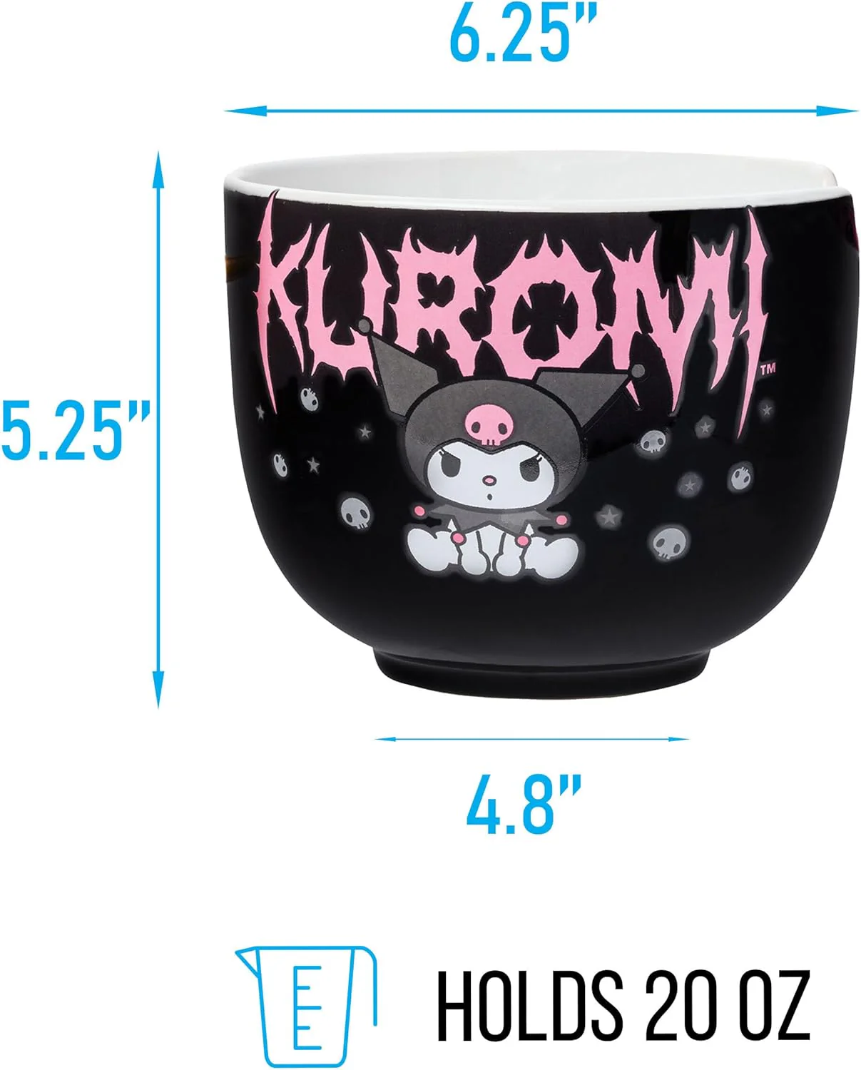 Sanrio Hello Kitty and Friends Kuromi Ceramic Ramen Noodle Rice Bowl with Chopsticks Microwave Safe 20 Ounces - Image 3