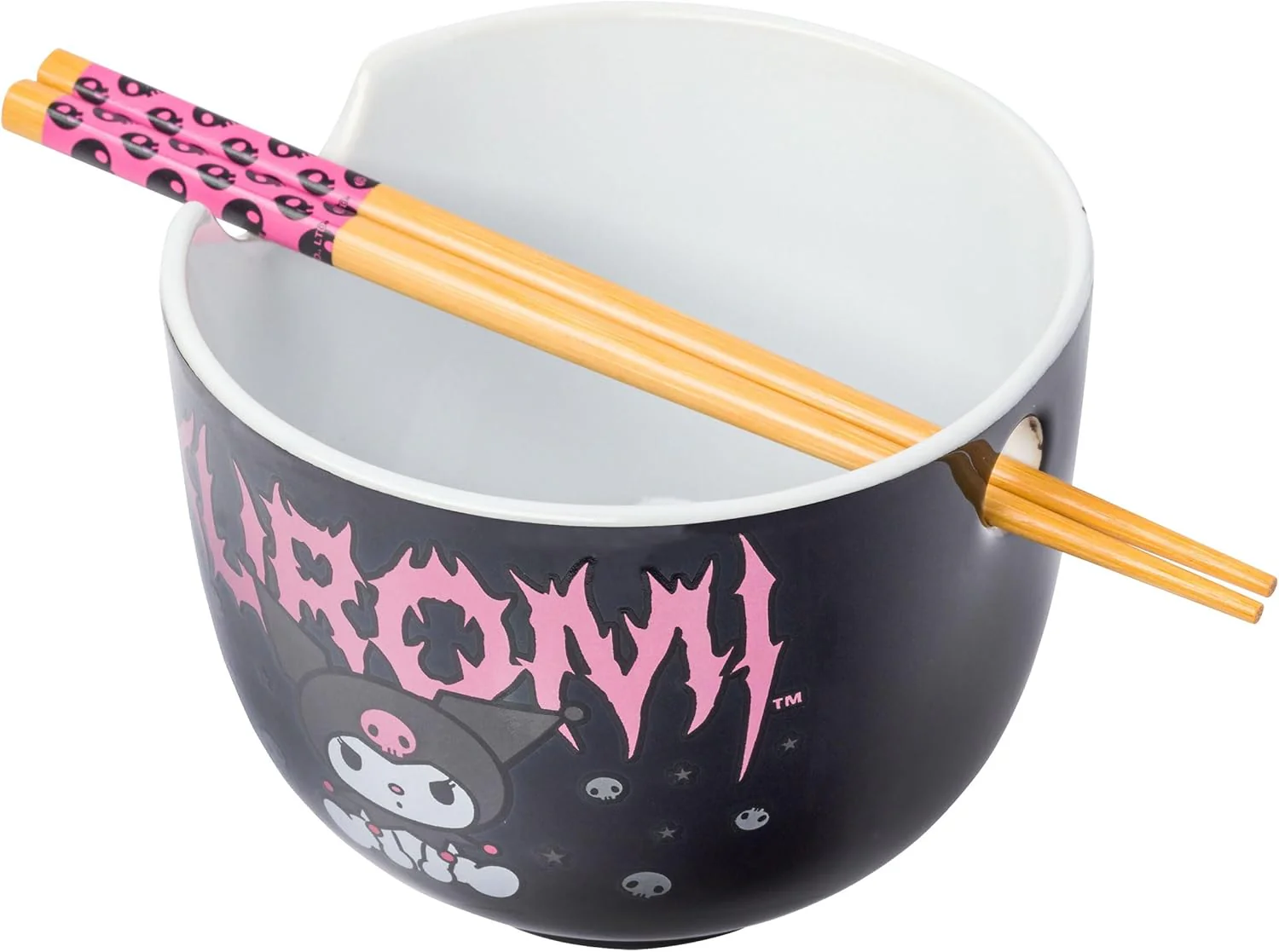 Sanrio Hello Kitty and Friends Kuromi Ceramic Ramen Noodle Rice Bowl with Chopsticks Microwave Safe 20 Ounces - Image 1