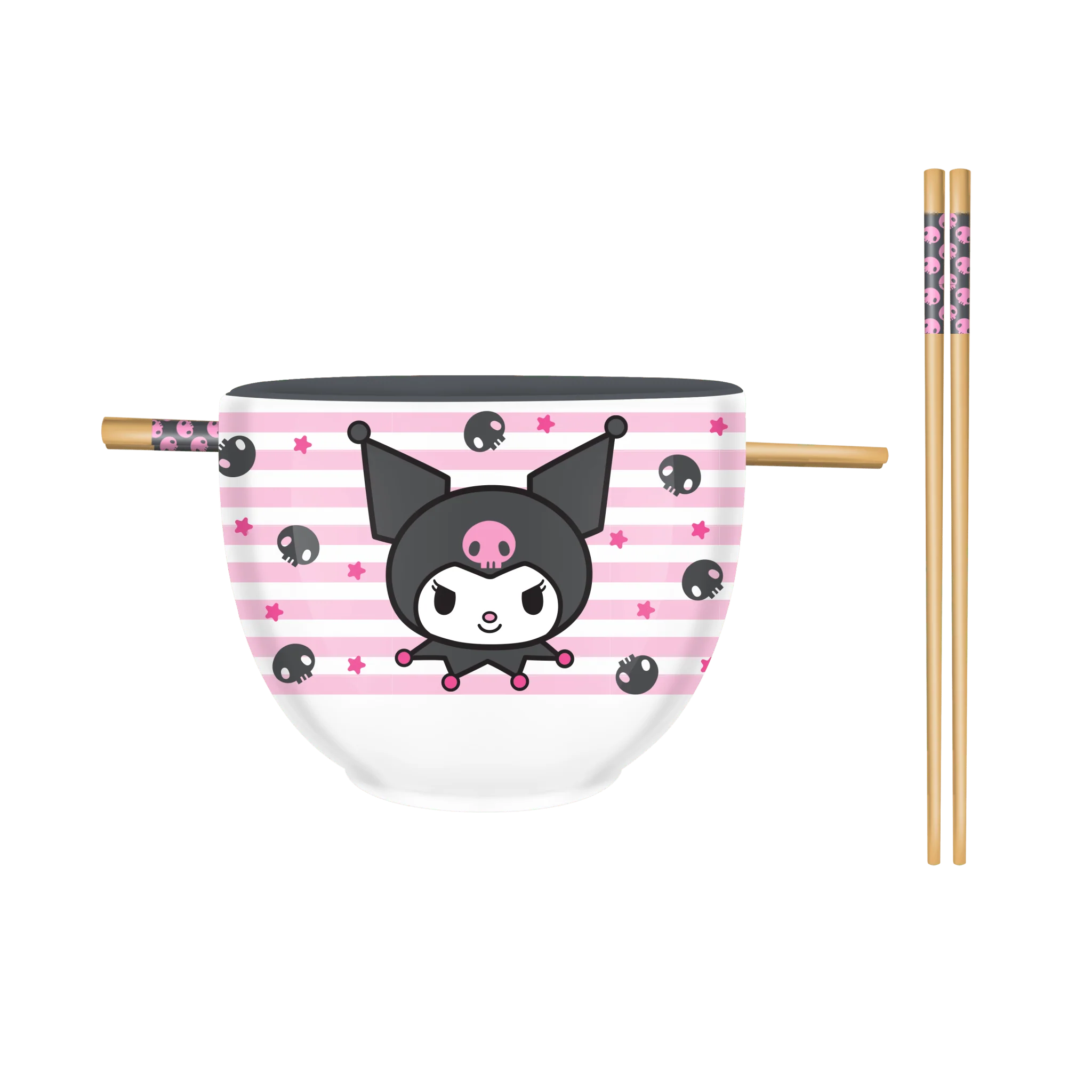 Sanrio Hello Kitty and Friends Kuromi Skulls and Stars Bowl with Chopsticks 20 Ounces
