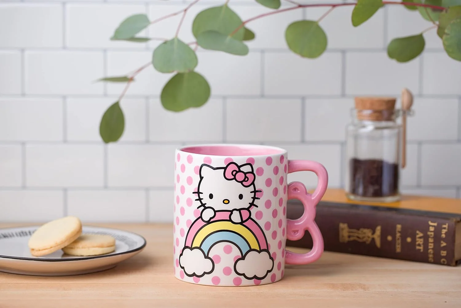 Sanrio Hello Kitty Rainbow Dots 3D Sculpted Shaped Handle Ceramic Mug 20oz - Image 2