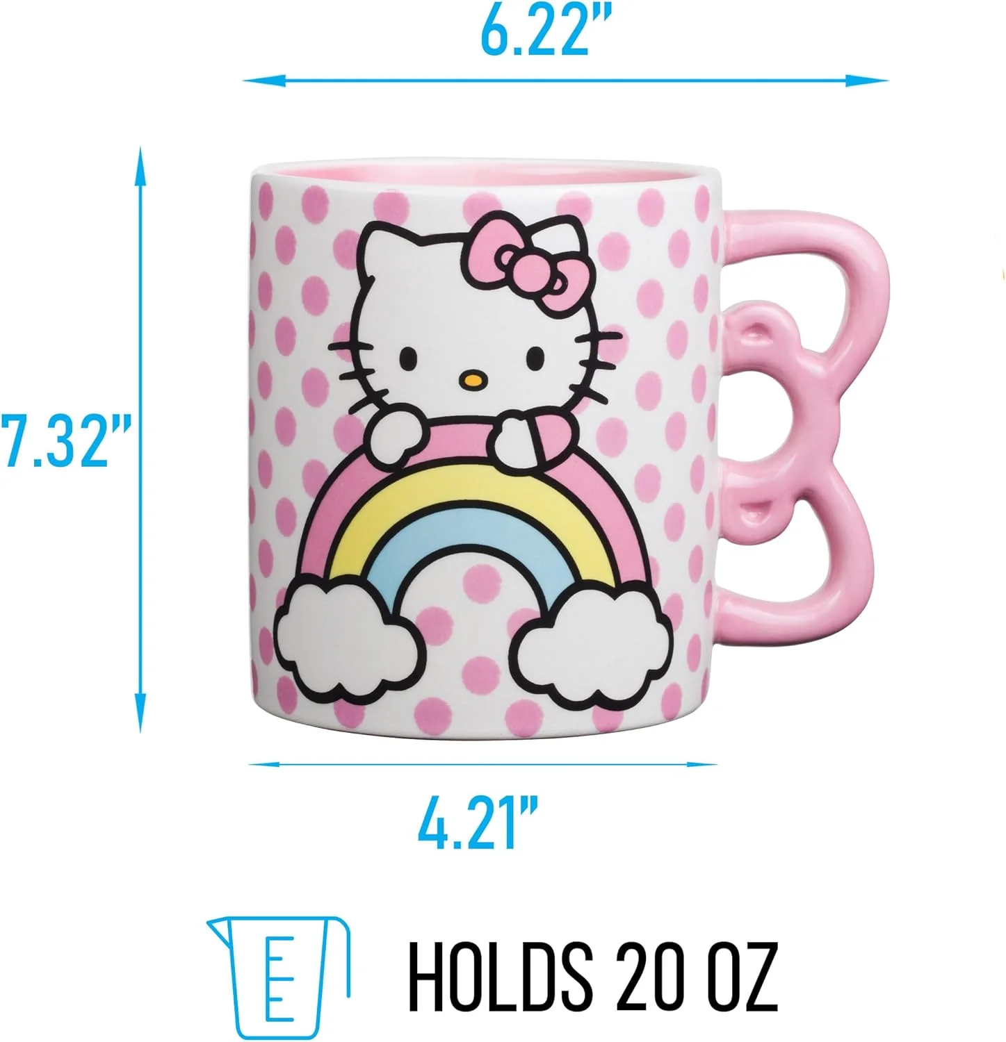 Sanrio Hello Kitty Rainbow Dots 3D Sculpted Shaped Handle Ceramic Mug 20oz - Image 3