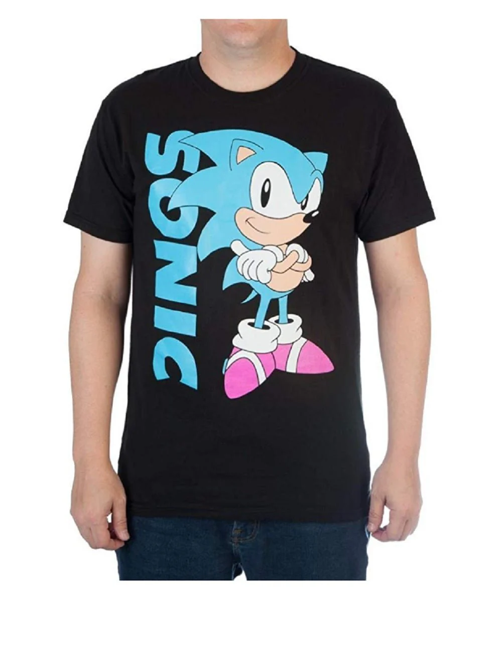 Sega Sonic Black Adult T Shirt - Image 1