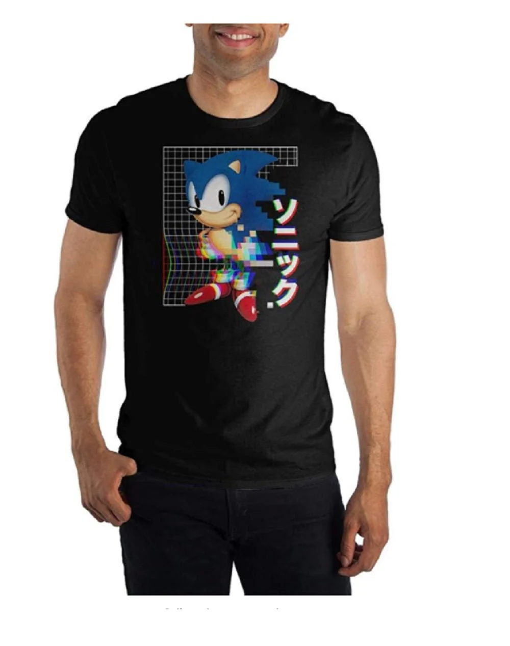 Sega Sonic The Hedgehog Kanji Glitch Adult T Shirt - Image 3