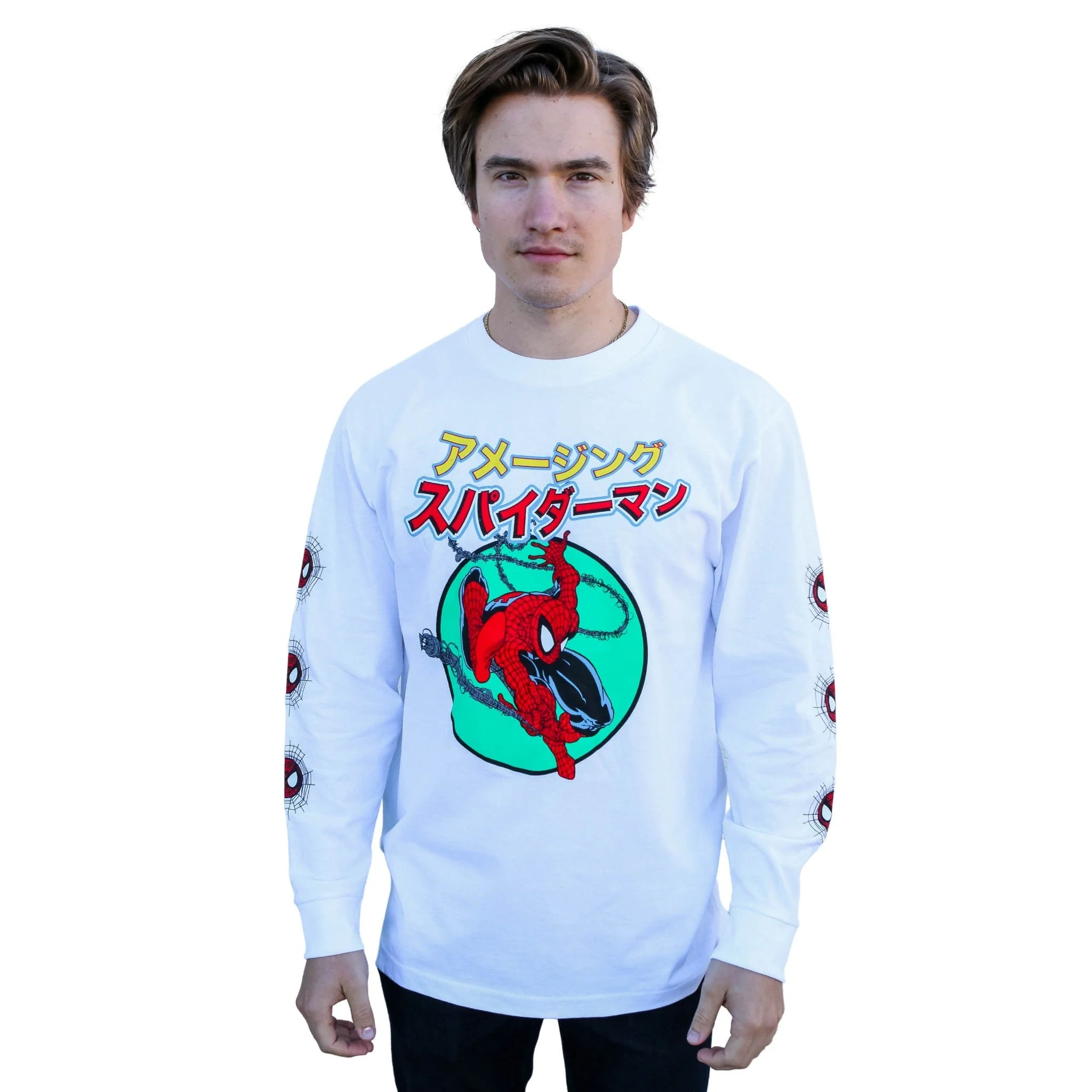 Spider-Man 90's Kanji Marvel Comics Adult Long Sleeve T-Shirt - Image 3