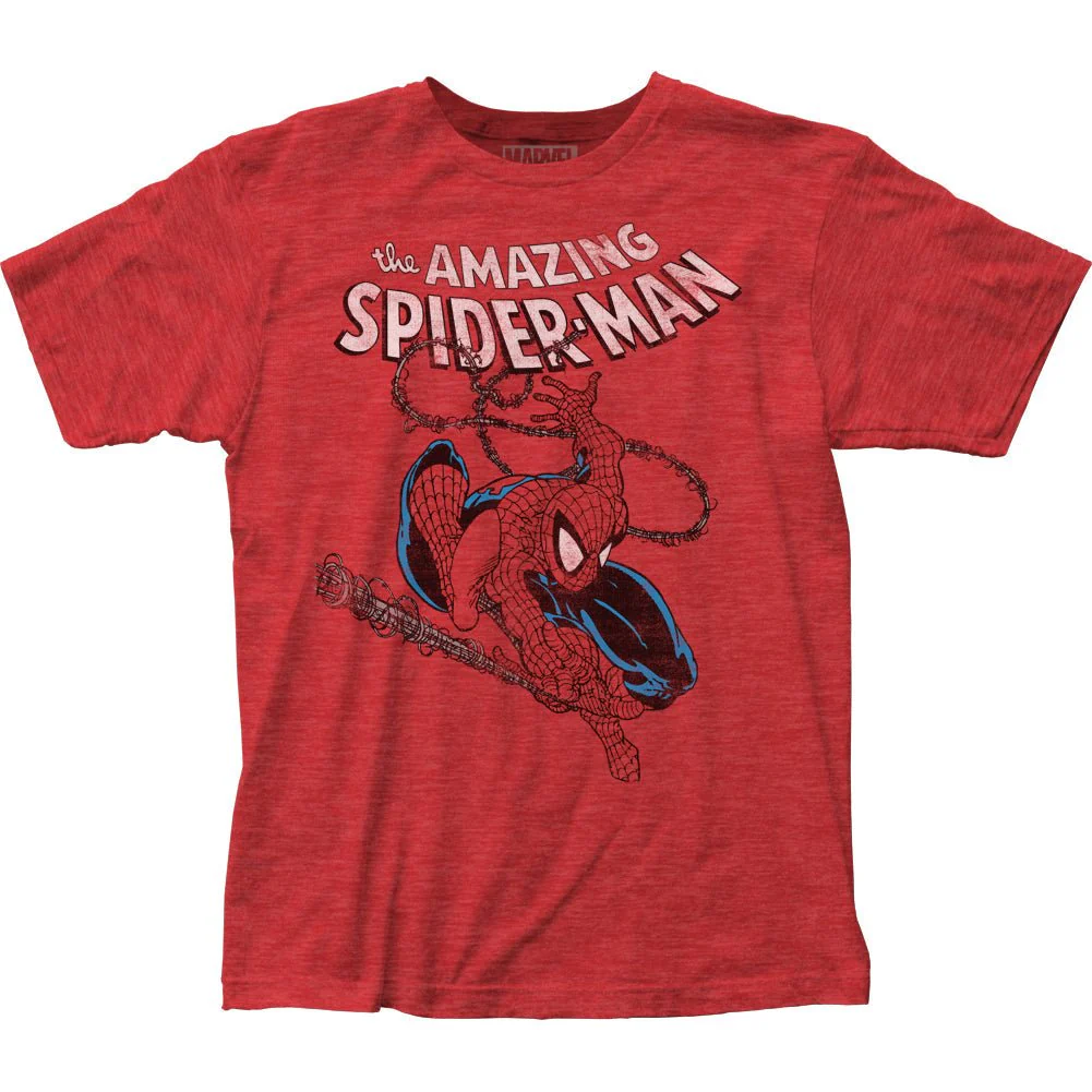Spider-Man Spidey Swinging Marvel Comics Adult Graphic T-Shirt - Image 1