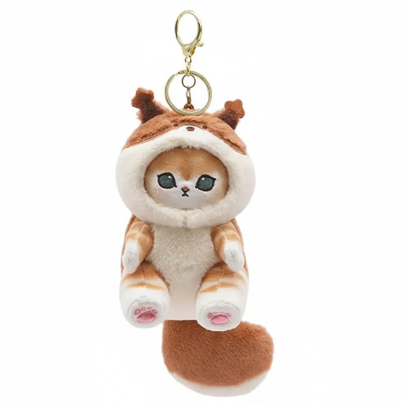 Mofusand Squirrel Cat Plush Keychain - Image 1