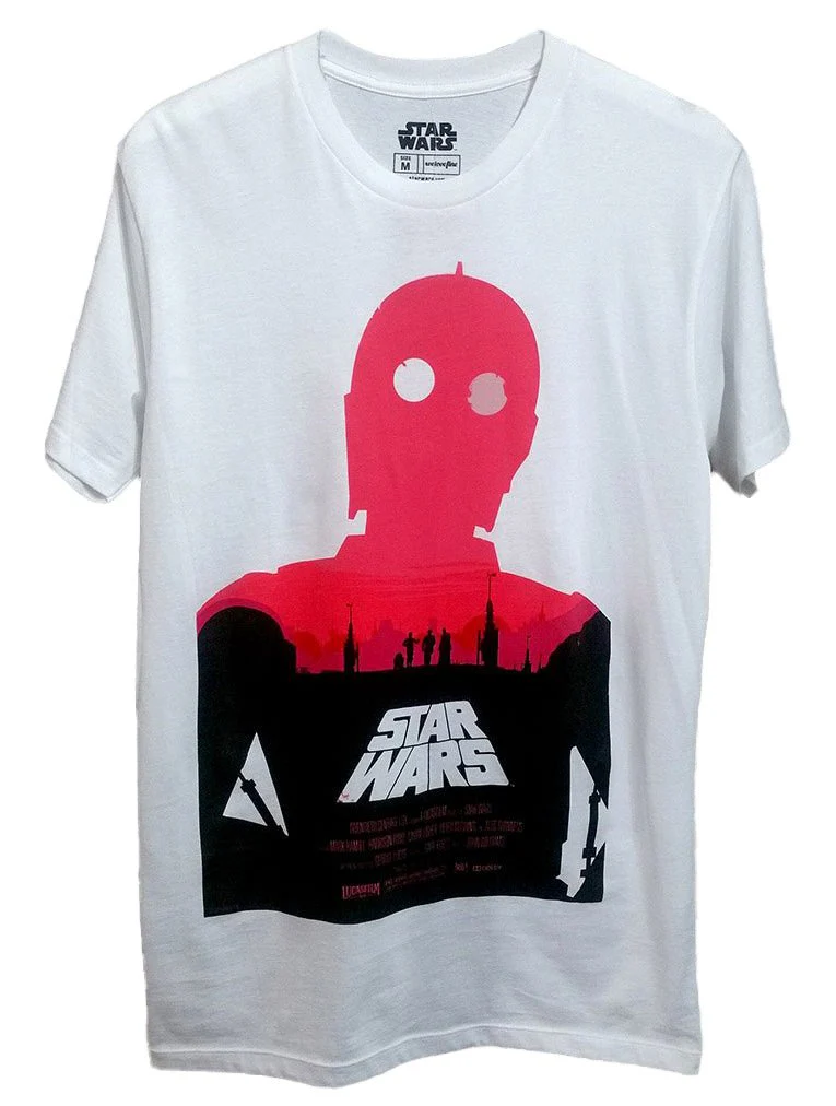 Star Wars First Movie Poster Crew C3Po Adult T-Shirt - Image 1