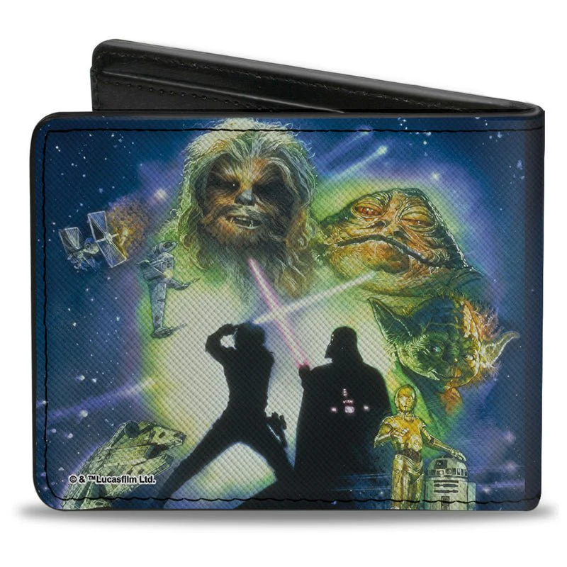 Star Wars Luke Holding Lightsaber + Character Collage Bi-Fold Wallet - Image 2