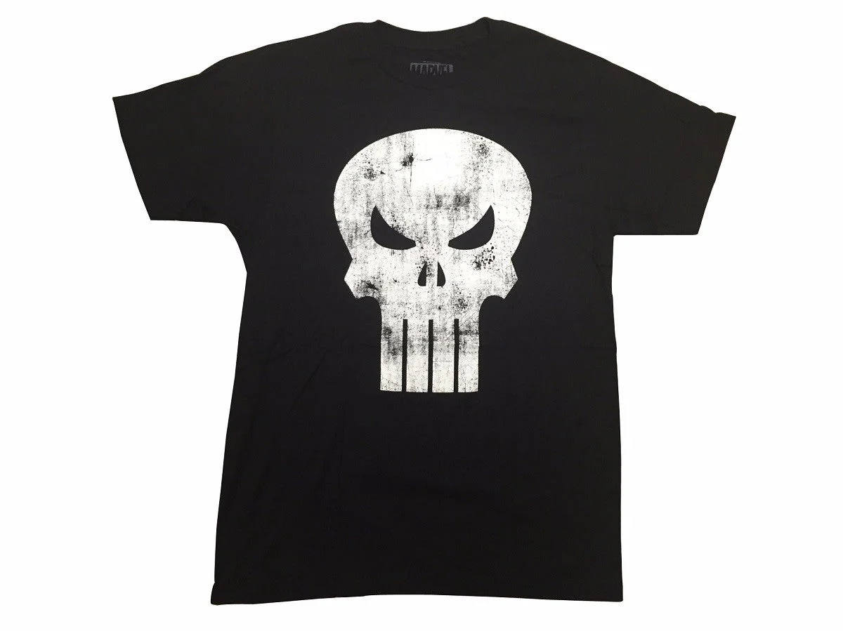 The Punisher White Skull Logo Distressed Marvel Comics Adult T-Shirt - Image 1