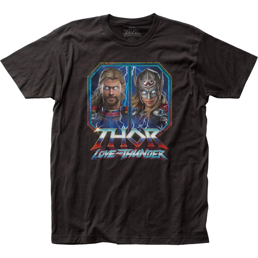 Thor 4 Movie Headshots Marvel Comics Fitted Adult T-Shirt - Image 1