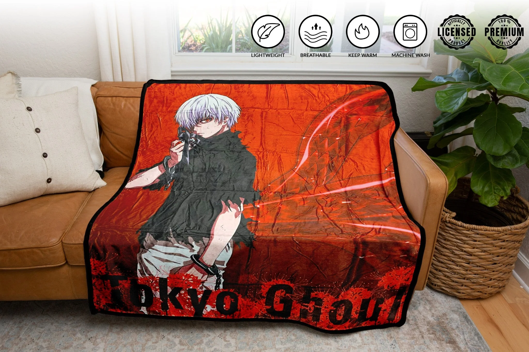 Tokyo Ghoul Ken Kaneki Rinkaku Kagune Fleece Throw Soft Lightweight Blanket 45x60 Inches - Image 2