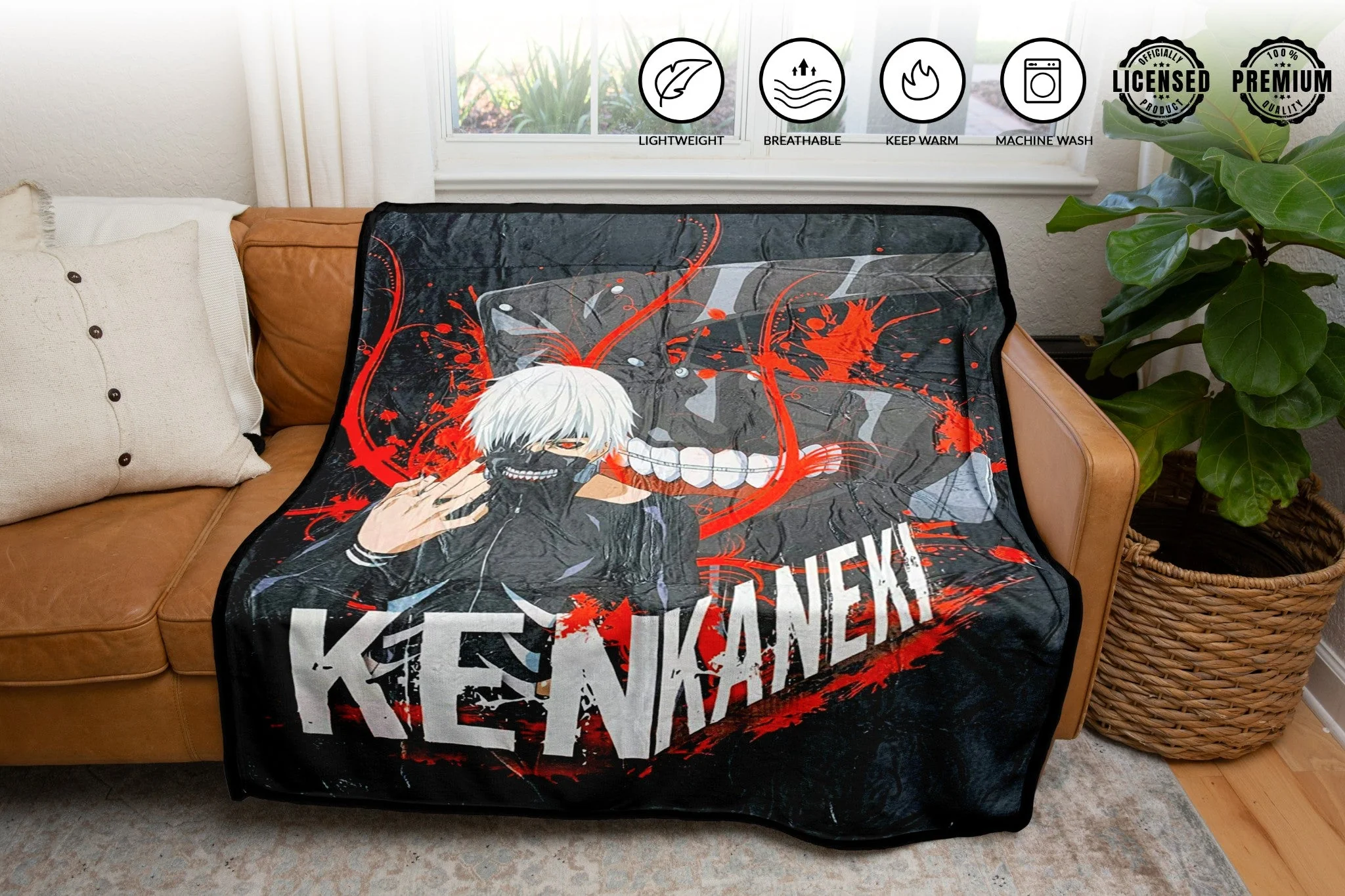 Tokyo Ghoul Ken Kaneki White Hair With Mask Fleece Throw Soft Lightweight Blanket 45x60 Inches - Image 2