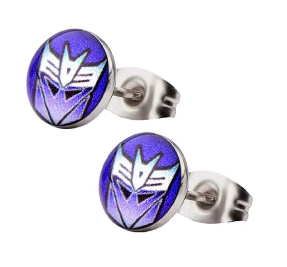 Transformers Logo Stud Earrings Decepticon Round Print Stainless Steel - Image 1