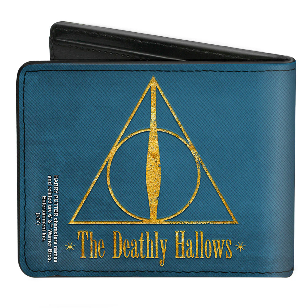 Harry Potter The Deathly Hallows Symbol Blue/Gold Bi-Fold Wallet - Image 2