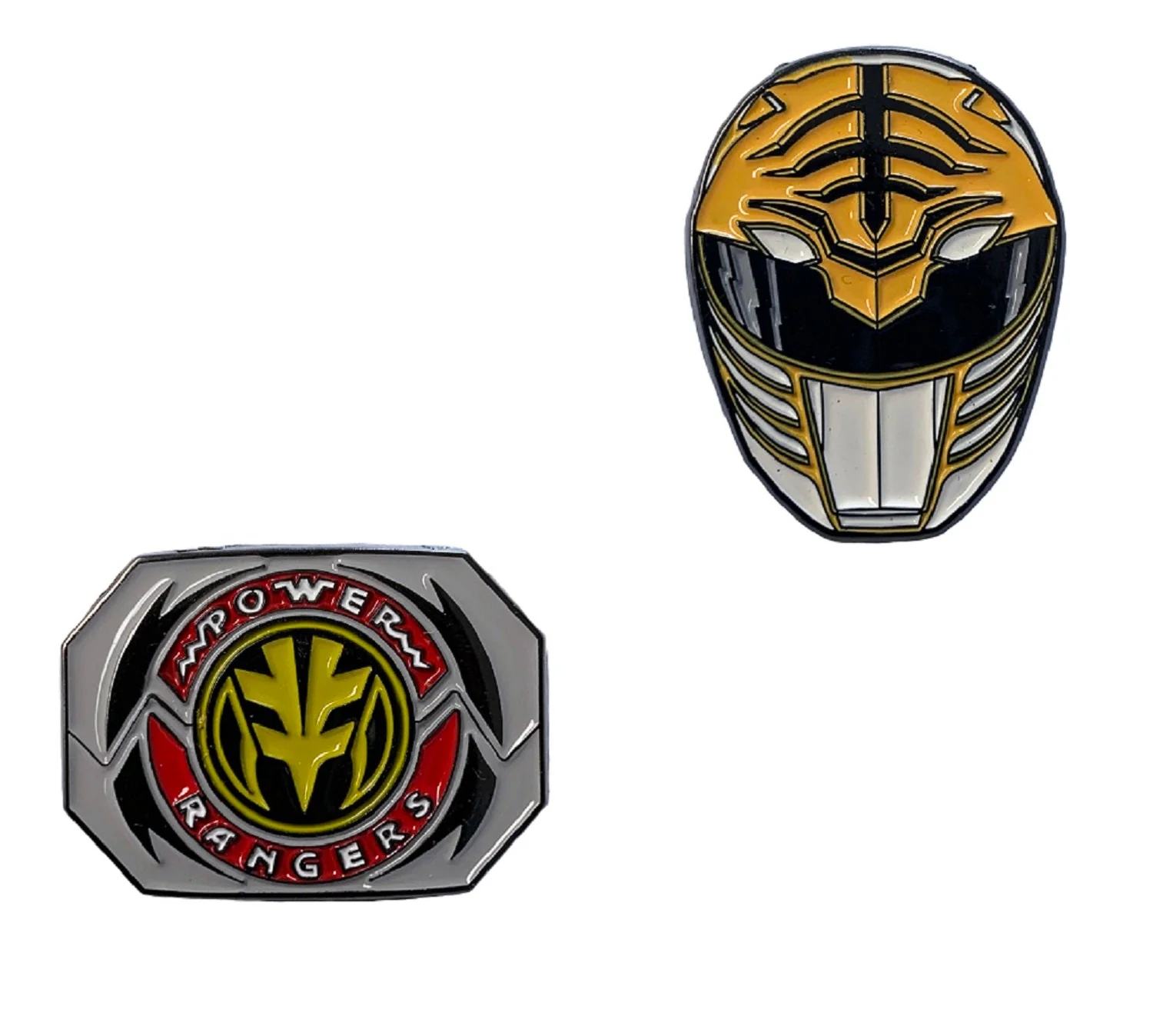Power Rangers White Ranger Mask and Emblem Tommy 2 Pack Enamel Pin set - Image 2