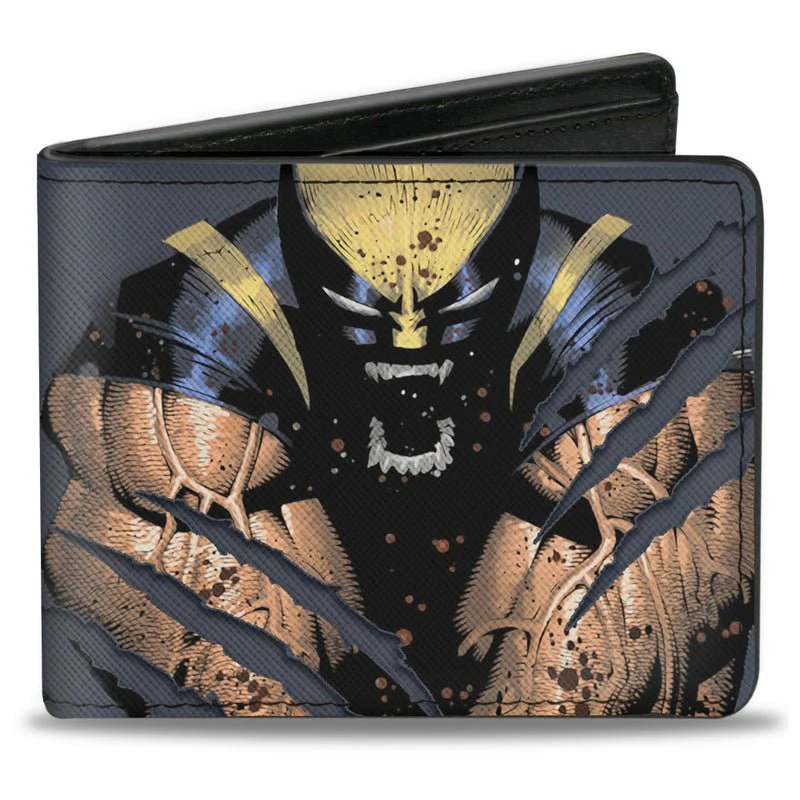 Wolverine Clawing Pose/Splatter Grays Marvel Comics Bi-fold Wallet - Image 1