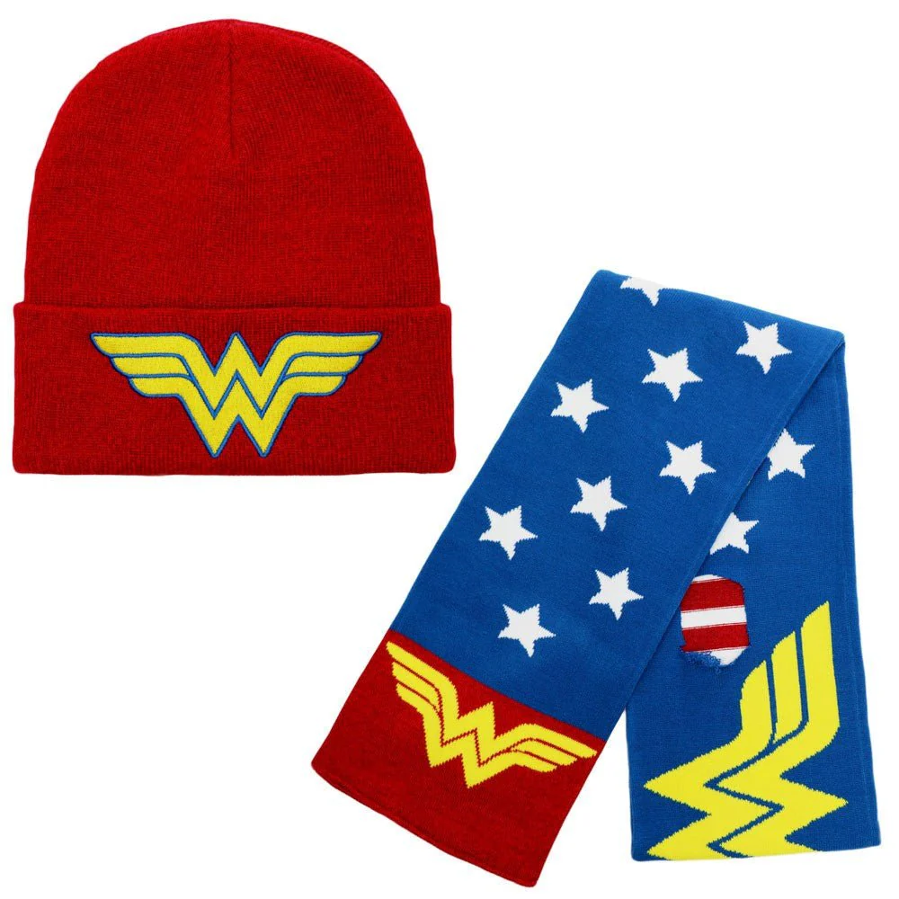 Wonder Woman Logo DC Comics Knit Beanie and Scarf Combo