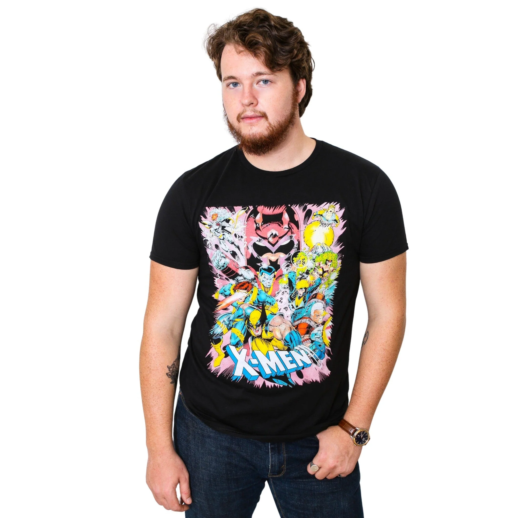 X-Men Jump Out Team 90's Marvel Comics Adult T Shirt - Image 2