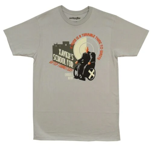 X-Men Xavier School Promo Poster Marvel Comics Adult T-Shirt - Image 2