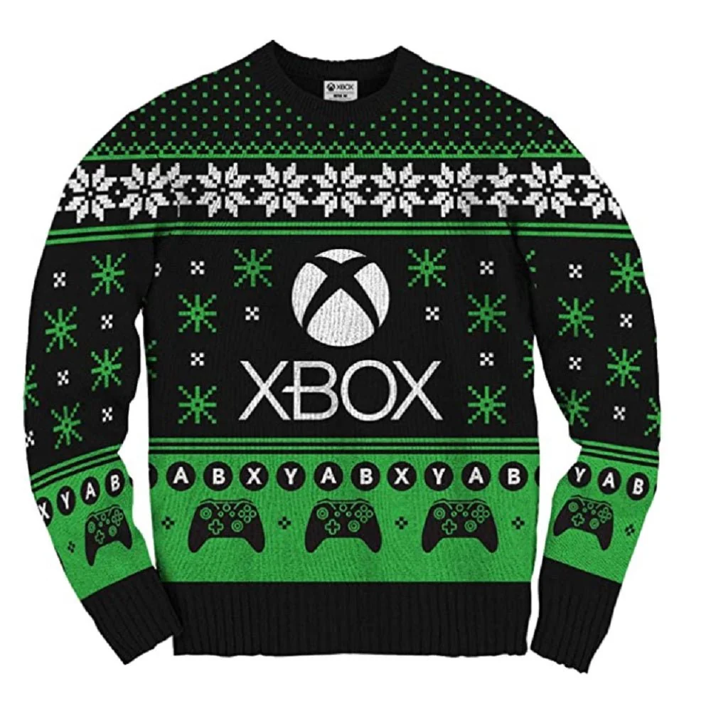 Xbox Logo Pattern Gamer Offcially Licesned Adult Ugly Fleece Sweater