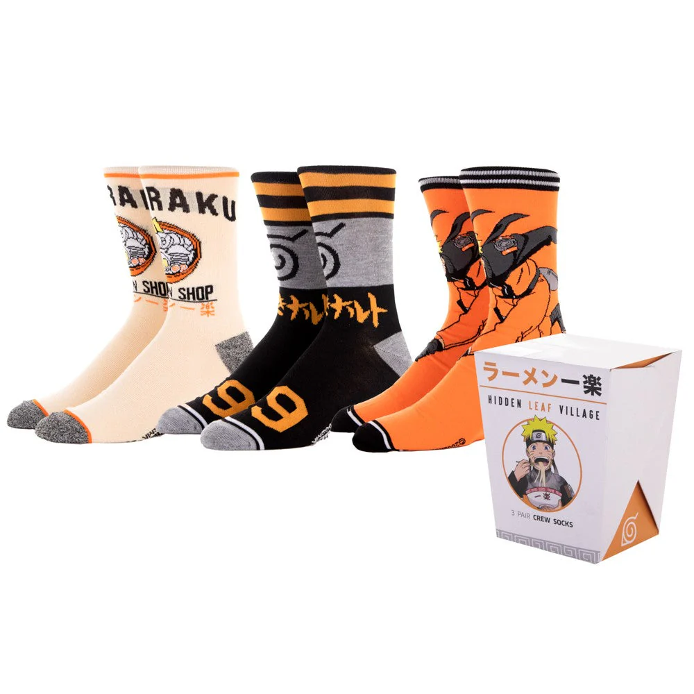 Naruto Shippuden Hidden Leaf Ramen 3 Pack Crew Socks - Image 2