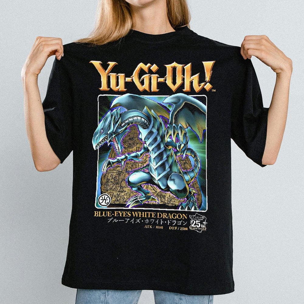 Yu-Gi-Oh! - Duel Blue-Eyes White Dragon 25th Anniversary Adult T-Shirt - Black - Officially Licensed - Image 2